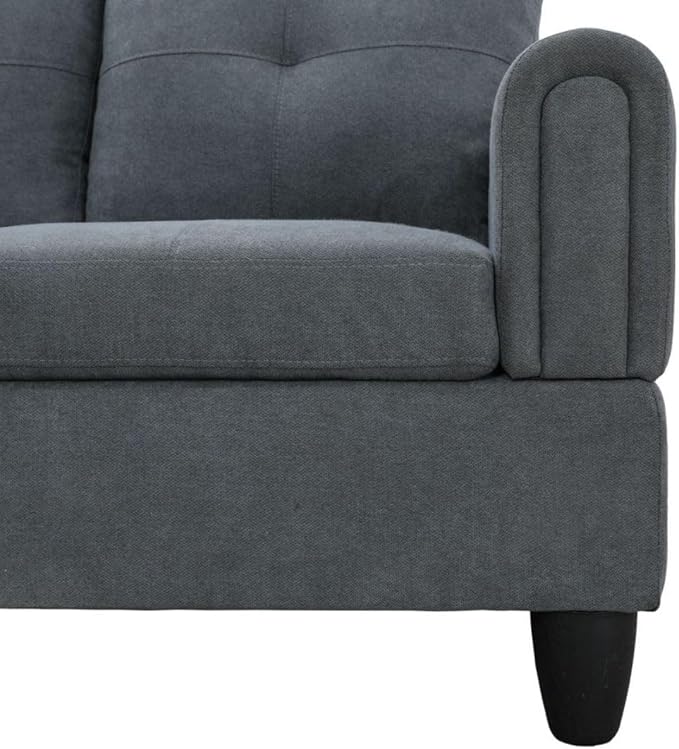 Dark Grey L-Shaped 3-Piece Flannel Sofa with Storage Ottoman Set, Sectional Couch Sofa Set for Living Room, Office, Small Space