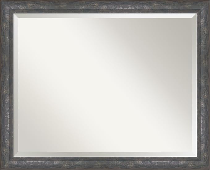 Amanti Art Grey Wall Mirror 25x31 Angled Metallic Rainbow Rectangle Bathroom Mirror for Wall Decor Living Room, Large Modern Contemporary Wood Frame, Hangs Horizonally and Vertically, Bathroom Decor