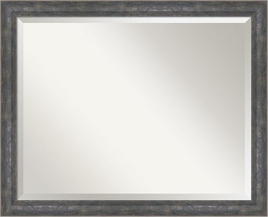 Amanti Art Grey Wall Mirror 25x31 Angled Metallic Rainbow Rectangle Bathroom Mirror for Wall Decor Living Room, Large Modern Contemporary Wood Frame, Hangs Horizonally and Vertically, Bathroom Decor