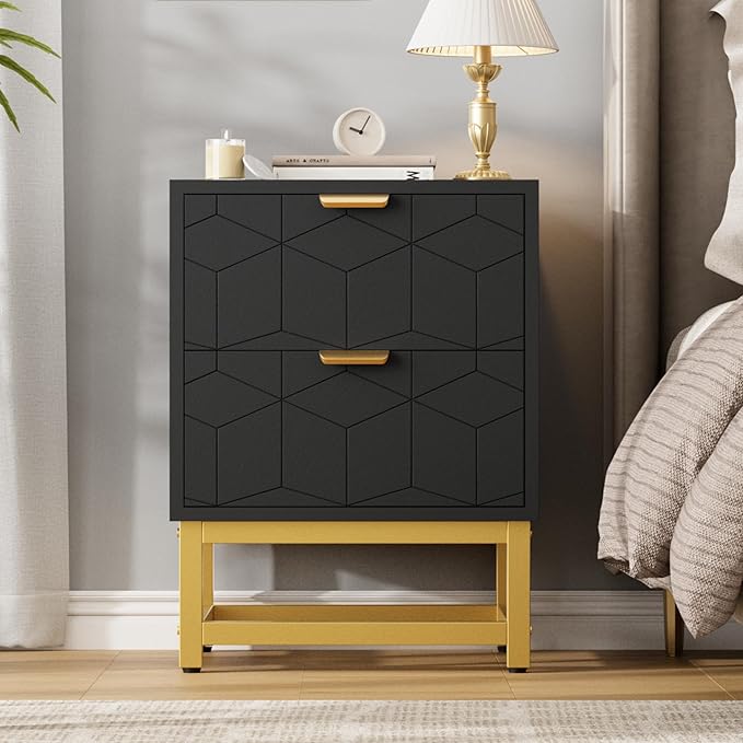 GAOMON Black 2 Drawer Dresser, Small Dresser＆Chest of Drawers, Modern Nightstand for Bedroom, End Table with Drawer for Living Room, Hallway, Entryway