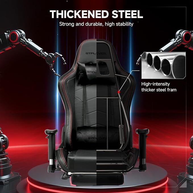 GTPLAYER Gaming Chair with Bluetooth Speakers and Footrest, Ergonomic Gamer Chair with Reclining Backrest, 3D Armrests, Adjustable Seat Height, Computer Desk Chair for Adults (Black)