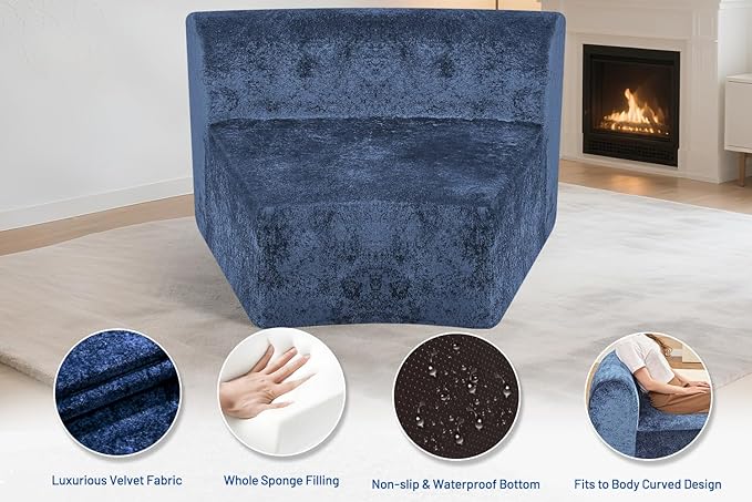 Homguava Modular Sectional Sofa, Memory Foam Couch Single Sofa Chair with Deep Seat, Modern Upholstered Sofa Couches for Living Room Apartment Office, No Assembly Required, Blue