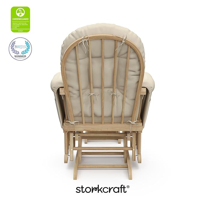 Storkcraft Premium Hoop Glider & Ottoman (Natural/Beige) — GREENGUARD Gold Certified Nursery Glider, Solid Wood Craftsmanship, Smooth-Gliding Nursery Chair and Ottoman, Award-Winning