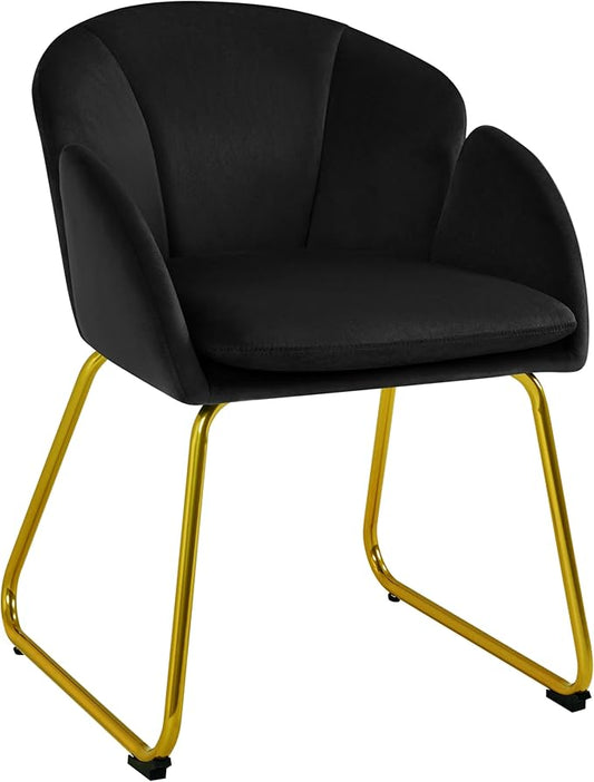 Yaheetech Modern Velvet Armchair, Flower Shaped Makeup Chair Vanity Chair with Golden Metal Legs for Living Room/Makeup Room/Bedroom/Home Office/Kitchen, Black