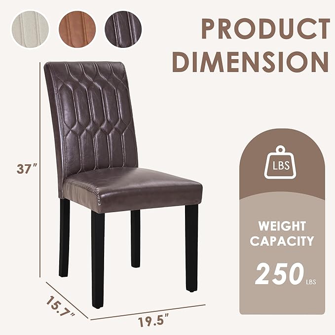 VECELO Upholstered Dining Chairs Set of 2, Modern PU Leather Accent Parsons, Solid Wood Legs w/Rubber Footpads, for Living Room Kitchen, Coffee