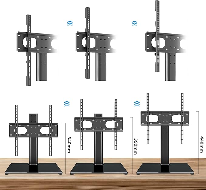 Suptek Universal Table Top TV Stand, Pedestal TV Stand for 17-55 inch Screens, Height Adjustable TV Base Stand with Tempered Glass Base and Wire Management, Holds up to 40kg, VESA 75/400mm, TS001-02