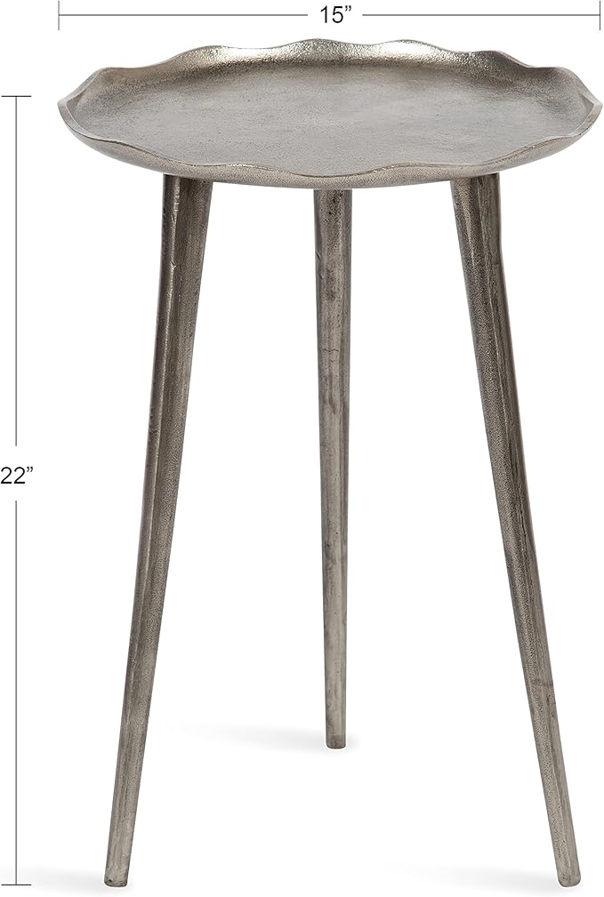 Kate and Laurel Alessia Modern Round Metal Side Table; 15 x 15 x 22; Silver; Decorative Glam Cast Aluminum End Table with Deckled Edge for Bedroom Nightstand or Living Room Accent