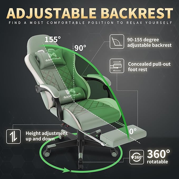 Gaming Chair, 400 lbs Adult Chair, High Back Computer Chair with Footrest and Linked Armrests, Office Video Game Chair with Lumbar Support (Green)