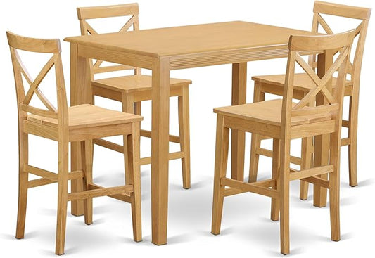 East West Furniture YAPB5-OAK-W 5 Piece Kitchen Counter Set Includes a Rectangle Dining Room Table and 4 Dining Chairs, 30x48 Inch, Oak