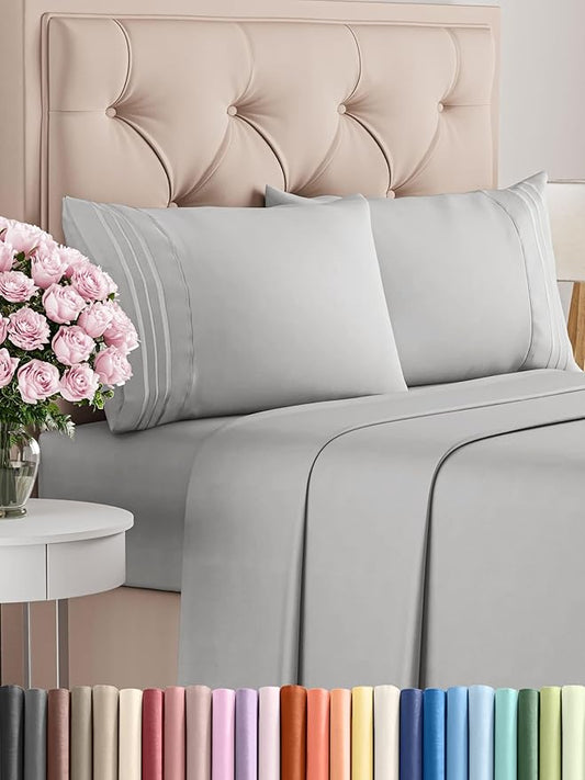 Cal King Size 4 Piece Sheet Set - Comfy Breathable & Cooling Bed Sheets Set - Hotel Luxury Bedding for Women, Men, Kids, Teens, Boys & Girls - Deep Pockets, Soft, Wrinkle Free - Oeko-Tex - French Grey