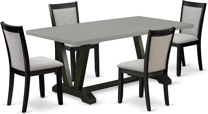 East West Furniture V697MZ606-5 5 Piece Dining Table Set for 4 Includes a Rectangle Kitchen Table with V-Legs and 4 Shitake Linen Fabric Parson Dining Chairs, 40x72 Inch, Multi-Color