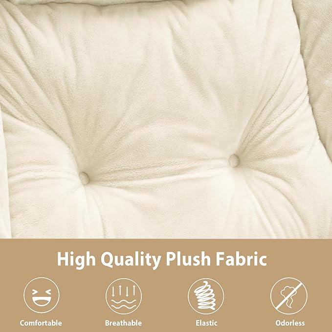 Lazy Chair with Folding Ottoman, Accent Chair Plush Upholstered with Metal Structure and Non-Slip Pads, Sofa Armchair with Footrest and Side Storage Bag for Dorm, Room, Office, Beige