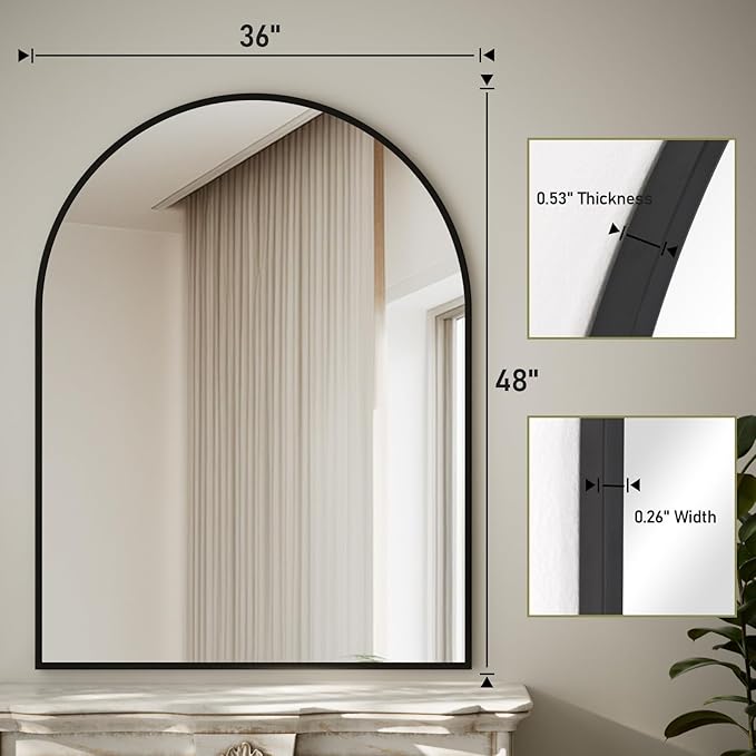 HARRITPURE 36"x48" Arched Bathroom Mirror - Black Wall Mounted Vanity Mirror Aluminum Alloy Frame Large Arch Wall Mirror for Living Room, Bedroom and Entryway