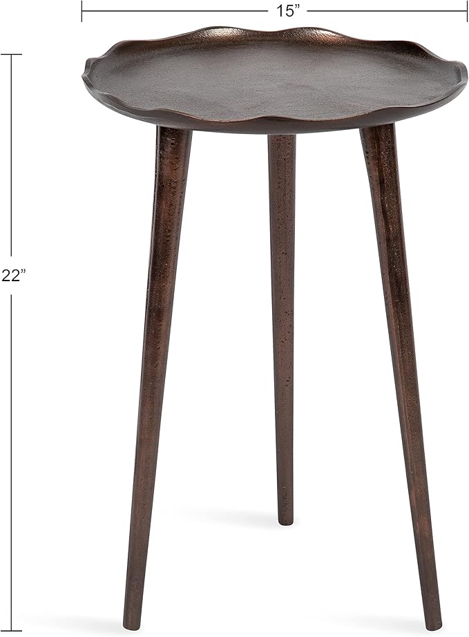 Kate and Laurel Alessia Modern Round Metal Side Table; 15 x 15 x 22; Bronze; Decorative Glam Cast Aluminum End Table with Deckled Edge for Bedroom Nightstand or Living Room Accent