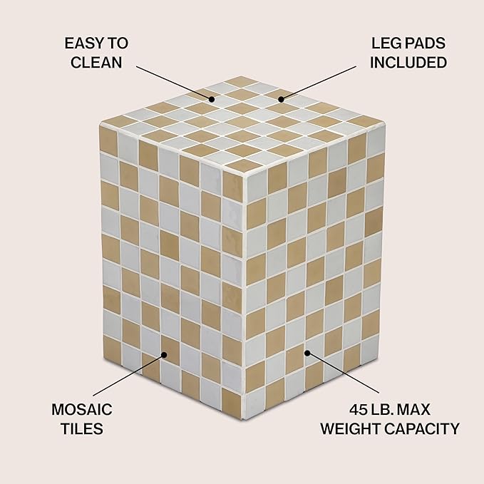 JONATHAN Y END2000I Callista 18" Modern Bohemian Ceramic Tiled Rectangle End Table, Side Table, Accent Table for Living Room, Bedroom, Khaki Yellow/Light Gray