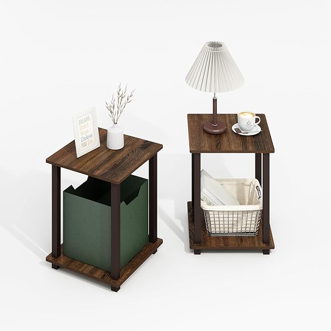 Furinno Simplistic End Table, 2-Pack, Plastic Frame, Black Walnut/Brown