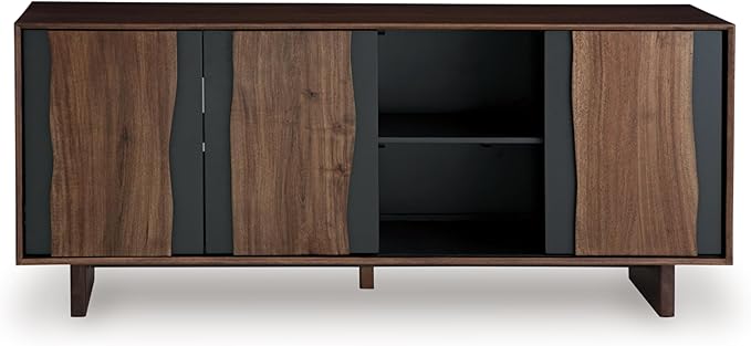 Signature Design by Ashley Welby Casual Soft-Close Accent Cabinet with Shelves and Wire Management, Dark Brown & Black