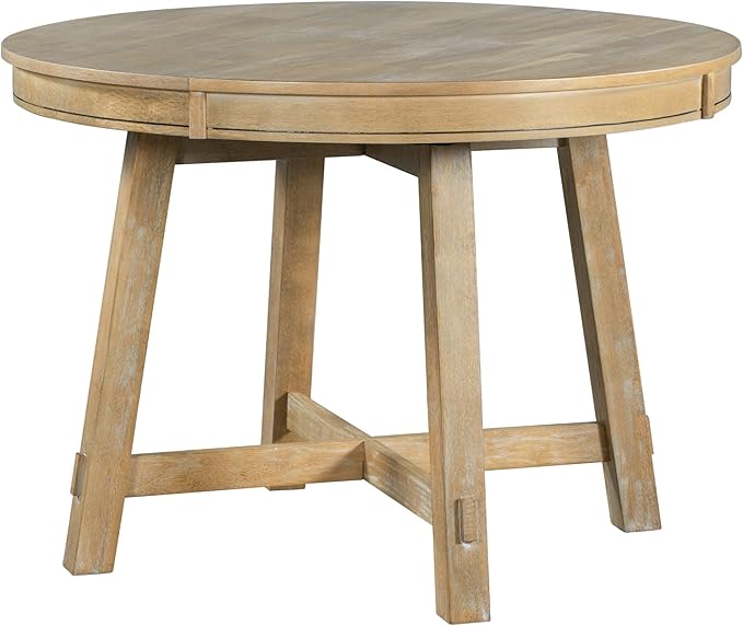 Need Extendable Farmhouse Round Dining Table with 16" Leaf - Solid Wood Kitchen Table, Adjustable Size for Small Spaces (Natural Wood Wash)