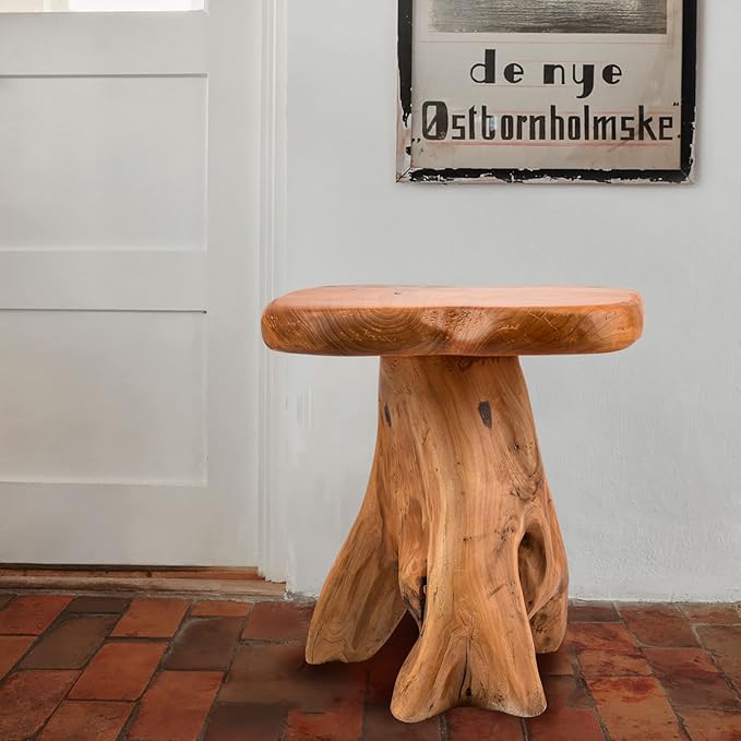 Small Side Table, Unique Design Live Edge Wood Stool, Freeform Natural Plant Stand for Garden, Yard, Living Room, Bedroom