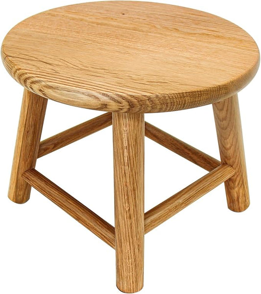 CONSDAN 9-Inch Round Step Stool for Adults & Kids, USA Grown Solid Oak Hardwood, Sturdy Small Foot Stool for Kitchen, Bedroom, Bathroom, Shoe Changing, Plant Stand, Fully Assembled (Natural)