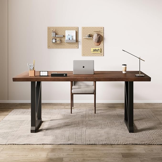 Solid Wood and Metal Modern Industrial 56 inch Wide Home Office Desk, Writing Table, Workstation, Perfect Table for Your workspace Study Table Furniture in Rustic Natural Aged Brown