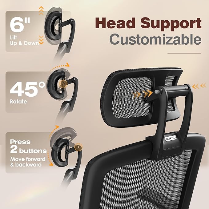 GABRYLLY Ergonomic Office Chair with Footrest, High Back Mesh Computer Chair with Flip-Up Arm, 3D Headrest, 135° Reclining, Rolling Gaming Task Chair with Wide Seat Lumbar Support,400LBS