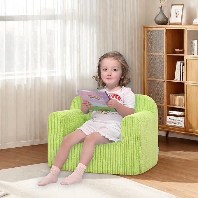 Kids Sofa, 2-in-1 Comfy Toddler Couch,Soft Sherpa Fold Out Toddler Chair for Boys and Girls (Green)