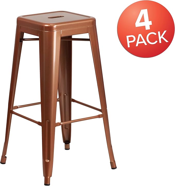Flash Furniture Kai Commercial Grade 4 Pack 30" High Backless Copper Indoor-Outdoor Barstool