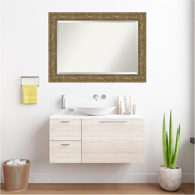 Amanti Art Bronze Bathroom Mirror for Over Sink, 31x43 Luxe Bronze Gold Rectangle Vanity Mirror, Large Traditional Frame, Hangs Horizonally and Vertically, Bathroom Wall Decor, Beveled Edge