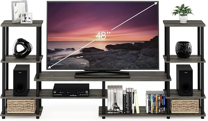FURINNO Turn-N-Tube Grand Entertainment Center, French Oak Grey/Black