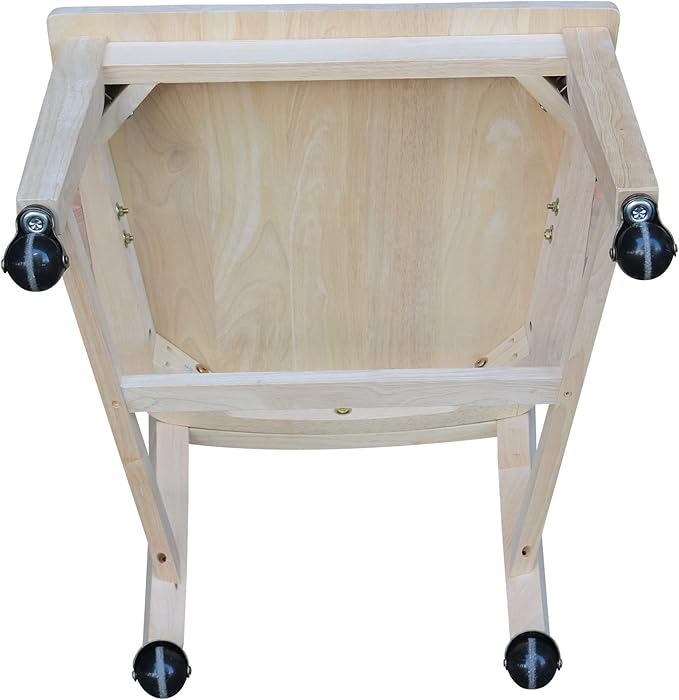 IC International Concepts Dining Chair with Casters, 225lbs wt Capacity, Solid Real Wood, Sturdy Parawood, 24.4"W x 22"D x 35"H, DIY, Paint/Stain Ready, Unfinished