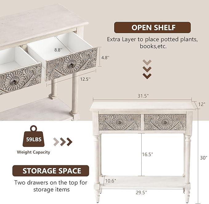 COSIEST Console Table with 2 Drawers, MDF Narrow Entryway Table with Storage Shelf, Wood Accent Sofa Table for Living Room, Entrance, Hallway, Couch, Light Grey