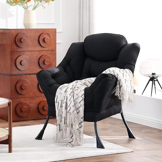 Lazy Chair, Reading Armchair, Large Modern Lounge Accent Chair, Leisure Sofa Chair for Living Room, Bedroom, Dorm Room (Black)