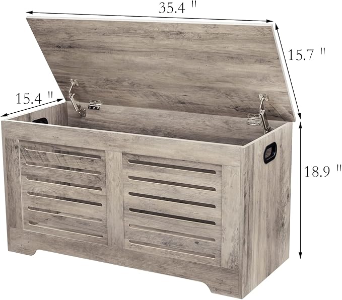 DINZI LVJ Storage Chest, Flip-Top Wooden Toy Box with 2 Safety Hinges, Retro Entryway Shoe Storage Bench, Sturdy Large Storage Trunk for Living Room, Bedroom, Easy Assembly, Greige