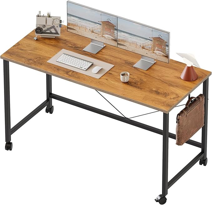 Computer Desk, Gaming Desk for Small Spaces, Modern Simple Style Table for Home Office, Study Student Writing Table (Caster, Light Antique, 48 inch)