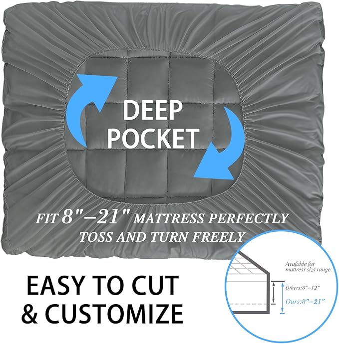 CYMULA California King Mattress Topper, Extra Thick 3D Snow Down Alternative Filling, Breathable Grey Fabric, 8-21 Inches Deep Pocket, Machine Washable