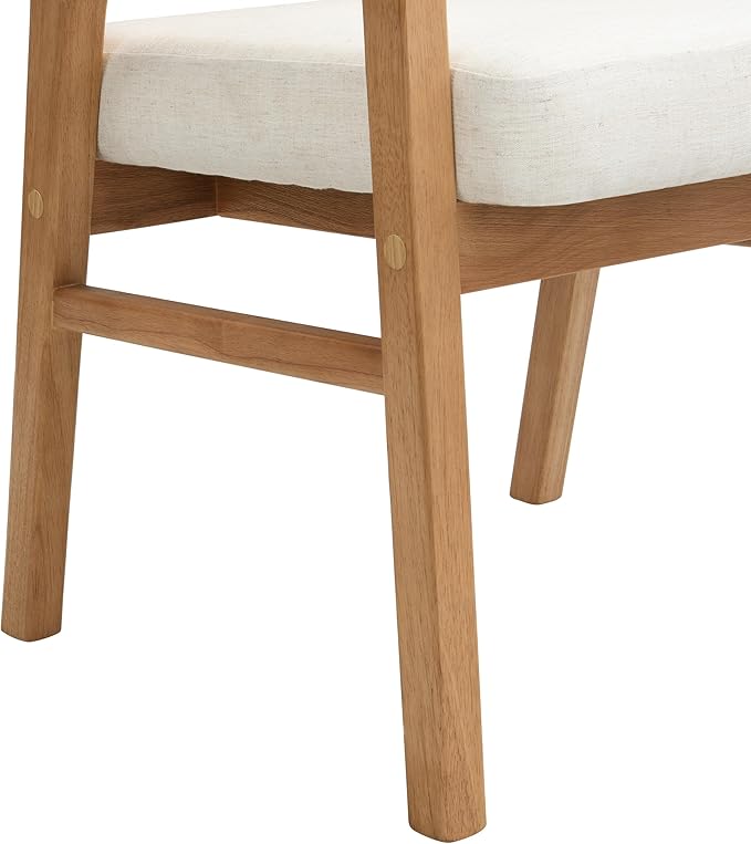Christopher Knight Home Faritel Modern Wooden Dining Chairs Set of 2, Fabric Upholstered Kitchen Side Armchairs, Living Room Comfy Reading Chair with Curved Rattan Back, Natural Oak+Beige