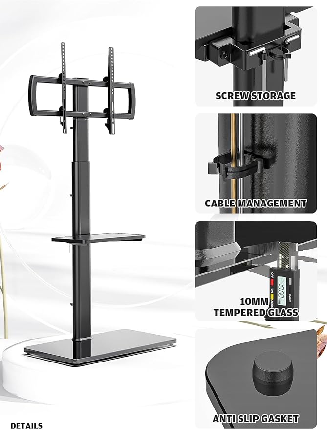 Universal Floor TV Stand with Mount 80 Degree Swivel Height Adjustable and Space Saving Design for Most 27 to 65 inch LCD, LED OLED TVs, 2 Shelves Perfect for Corner & Bedroom HT2002B