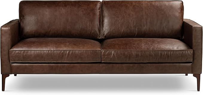 POLY & BARK Mateo Leather Sofa in Chocolate Brown