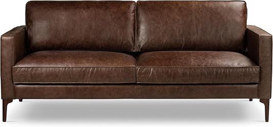 POLY & BARK Mateo Leather Sofa in Chocolate Brown