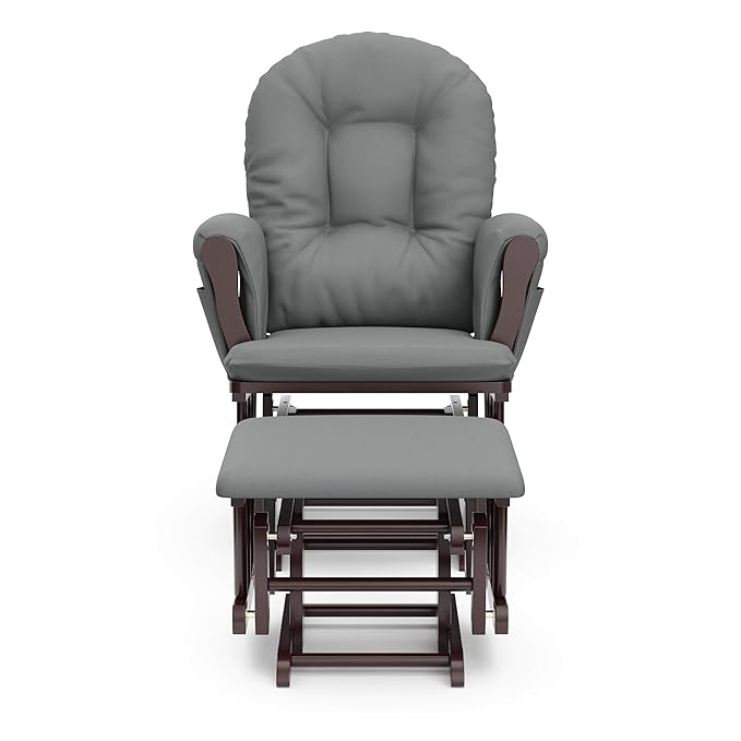 Storkcraft Premium Hoop Glider & Ottoman (Espresso/Gray) — GREENGUARD Gold Certified Nursery Glider, Solid Wood Craftsmanship, Smooth-Gliding Nursery Chair and Ottoman, Award-Winning