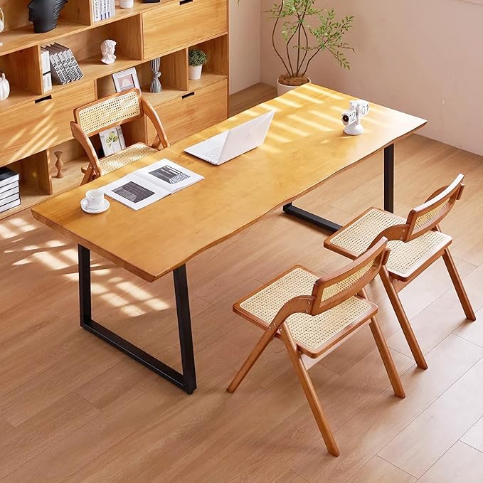 Simple Rattan Dining Chair Set of 2, Foldable Lounge Chair, Suitable for Living Room, Dining Room, Bedroom Desk Office Chair (Walnut Color Set of 2)