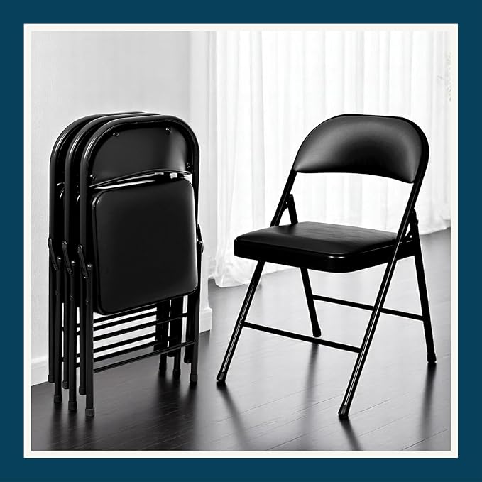 OEF Furnishings OEF950 Series Vinyl Padded Steel Folding Chairs (4-Pack, Black)