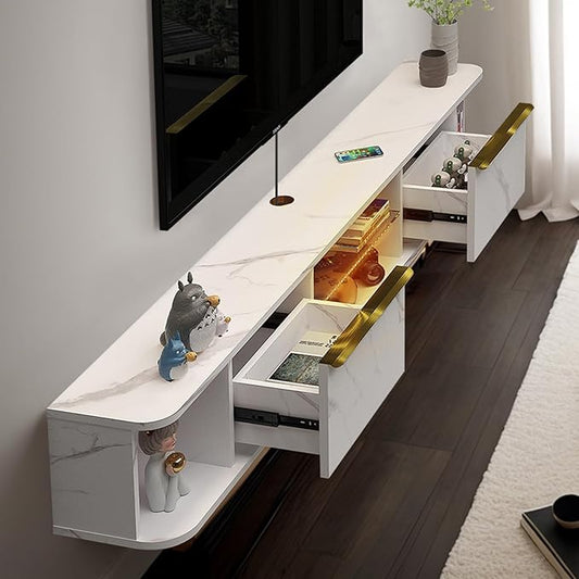 Pmnianhua LED Floating TV Stand with 2 Drawers,78'' Floating TV Shelf with LED Lights,Wall Mounted Media Console,Floating Entertainment Center with Storage for Bedroom Playroom Living Room(White)