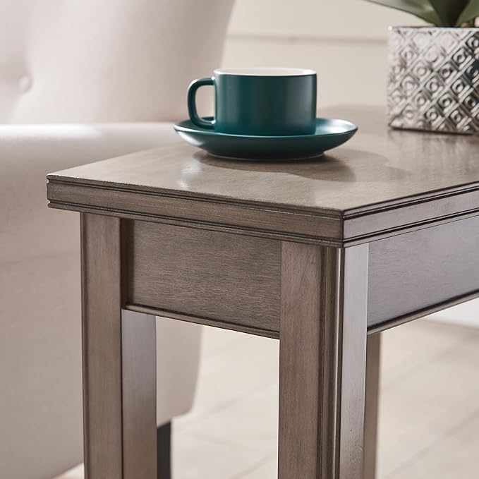 Laurent Recliner Wedge End Side Table with Shelf, Solid Wood, Smoke Gray, Perfect for Living Rooms, Bedrooms, and Small Spaces – Leick Home, 10502-GR