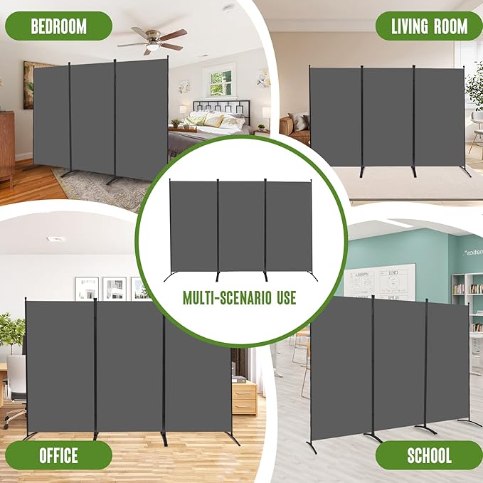 JVVMNJLK Indoor Room Divider, Portable Office Divider, Room Divider Wall Screen 3 Panel, Folding Partition Privacy Screen Walls Dividers for Room Separator 102" W x 71.3" H, Grey