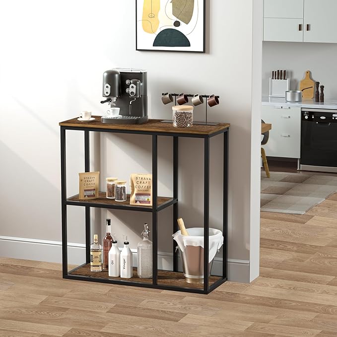 WOHOMO Console Table, Small Entryway Table with Storage Shelves 12'' Narrow Sofa Table Modern Hallway Table for Living Room 31.5" x12''x31.5'' Walnut
