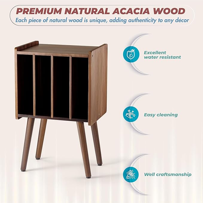 Wooden Record Player Stand, Vinyl Record Storage Holder Table with 4 Cabinets, Holds up to 100 LPs, Metal Organizer Stand, Classical Design for Files/Book (Walnut, 2 Tier)
