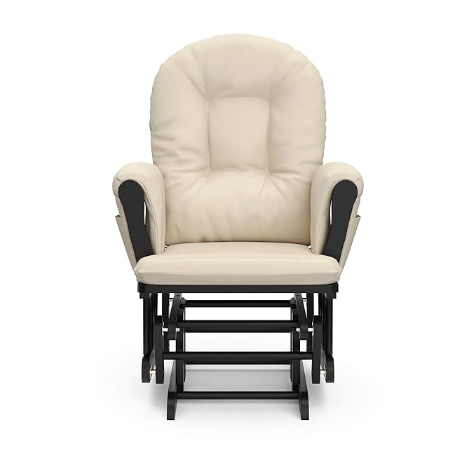 Storkcraft Premium Hoop Glider & Ottoman (Black with Beige) — GREENGUARD Gold Certified, Solid Wood Craftsmanship, Convenient Storage Pockets, Smooth-Gliding Chair for Nursery, Multi-Award-Winning