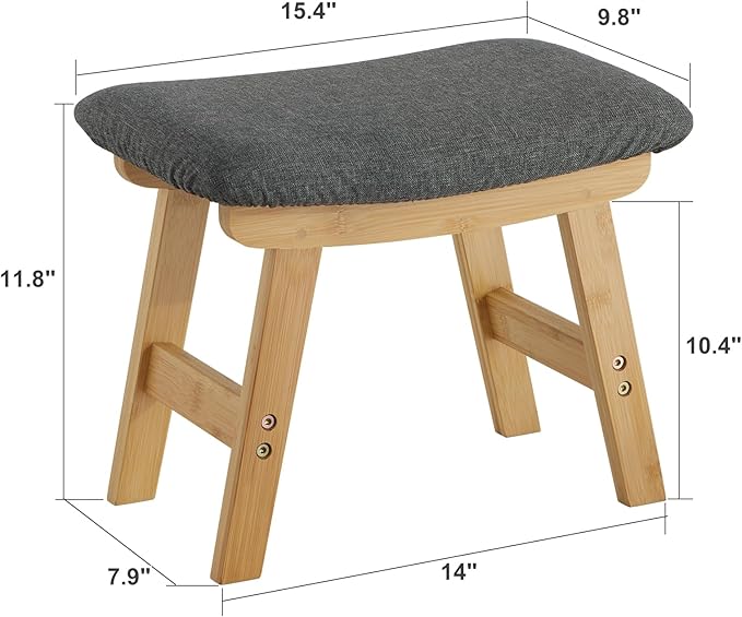 Foot Stool Ottoman Foot Rest Under Desk,Small Stool for Living Room, Bedroom and Kitchen (Natural Legs - Gray Stool Surface)